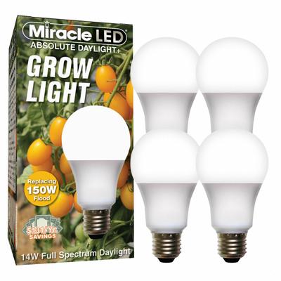 MIRACLE LED Grow Bulb: LED, A19, 120V, Blue/Full/Broad/Red - Plant Growth Bulbs
