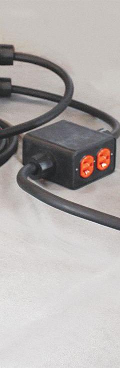 KH INDUSTRIES Power Stringer: 60 ft Lg, 6 Outlet Boxes, 12 Outlets, 10/5, L21-20P Plug, 120/208V AC (MPN PS6DD6-520-B10M-L2120D). Key specifications — Power Indicator: No; NEMA Plug Configuration: L21-20P; Temperature Rating: -40° to 194°F; Brand: KH INDUSTRIES.