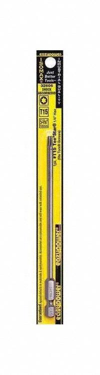 EAZYPOWER Driver Bit: Power Bit, T15 Bit Size, Imperial, Torx® Head, T15 Bit Industry Size, Std, Hex (MPN 32606). Key specifications — attr1119738: Hex; attr1119735: Imperial; attr1119740: Standard; attr1119734: S2 Steel; attr1119737: Power Bit; attr1119741: EAZYPOWER.