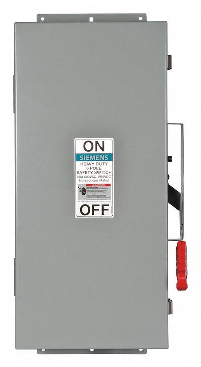 Siemens Safety Switch: Non-Fusible, 60 A, Three Phase, 600V AC, Galvanized Steel - Non-Fusible Safety Switches