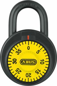 ABUS Combination Padlock: Dial Combo, Yellow, Steel, Std Shackle, Steel Shackle (MPN 78956). Key specifications — Dial Color: Yellow; Brand: ABUS.