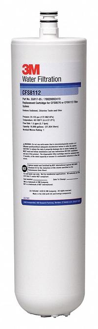 3M WATER FILTRATION PRODUCTS Quick-Connect Water Filter: 1 micron, 1.5 gpm, 12 7/8 in Overall Ht (MPN 5581705). Key specifications — Product Type: Quick-Connect Water Filter; Filter Media: Activated Carbon; Brand: 3M WATER FILTRATION PRODUCTS; Reduces: Sediment.