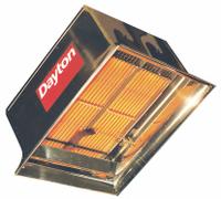 DAYTON Gas Infrared Flat Panel Heater: Natural Gas, 60,000 BtuH Heating Capacity Input (MPN 3E133). Key specifications — Brand: DAYTON; Fuel Type: Natural Gas; Clearance to Combustibles - Top x Below x Sides: 40 in x 72 in x 32 in; Floor Coverage @ Minimum Mounting Height: 16 ft x 16 ft; For Use Outdoors: Indoor Use Only; Min. Mounting Height: 12 to 14 ft; Overall Dimensions - H x W x D: 22-1/2 in x 19-1/8 in x 15-1/4 in.