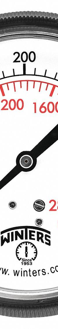 WINTERS Panel-Mount Pressure Gauge: U-Clamp, 0 psi to 400 psi, 3 1/2 in Dial, 1/4 in NPT Male, IP52 (MPN P9U901462UC). Key specifications — Accuracy: ±2-1-2%; Brand: WINTERS; Vibration Resistance Properties: Dry Case Vibration-Dampened; Gauge Wetted Parts: Brass / Bronze.