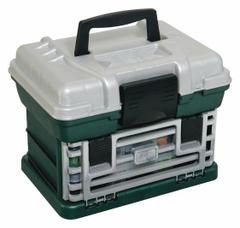 PLANO MOLDING Small Parts Storage System: 13 3/8 in x 10 in x 9 3/4 in, Green/Silver, Snap Clip (MPN 136200). Key specifications — ESD Conductive: Not Electrostatic Discharge Conductive; Color: Green/Silver; Brand: PLANO MOLDING; Material: Plastic.