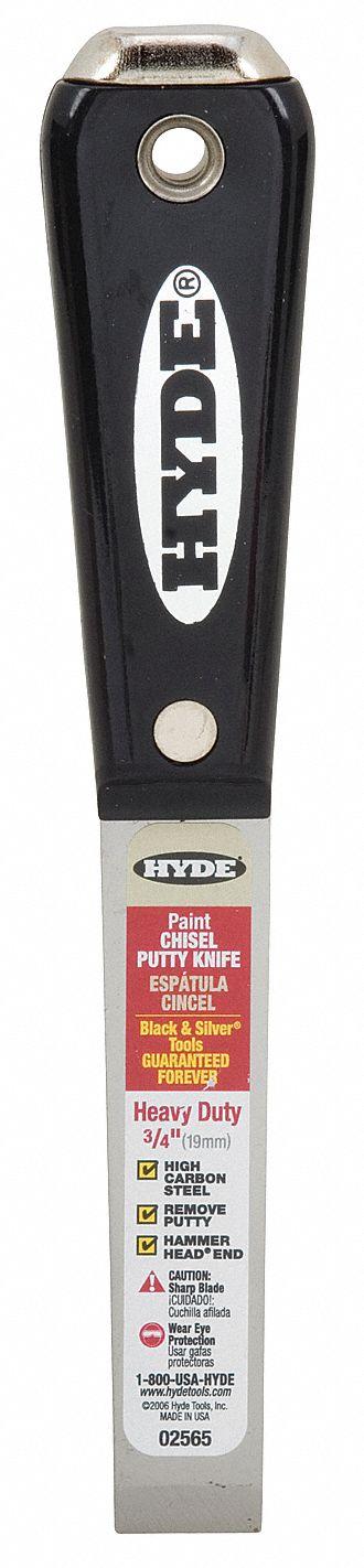 HYDE Putty Knife: Bld. Mat. Carbon Steel, Hdl. Mat. Nylon, Stiff - Standard Scrapers