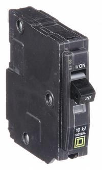 SQUARE D Miniature Circuit Breaker: 20 A, 120/240V AC, Single Phase, 10kA at 120/240V AC, 1 Poles (MPN QO120). Key specifications — Phase: Single; Amps: 20 A; AC Voltage Rating: 120/240V AC; Max. AIR Rating: 10kA at 120/240V AC; For Use With: QO Load Centers and NQ Panelboards; Brand: SQUARE D.