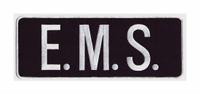 HEROS PRIDE Embroidered Patch: E. M. S., 11 in x 4 in, Blue/White, Plastic, Sew-On, Back (MPN 10075). Key specifications — attr1074238: Sew-On; attr188498: 11 in x 4 in; attr188499: White; attr188500: Plastic; attr188503: E. M. S.; attr193746: HEROS PRIDE.