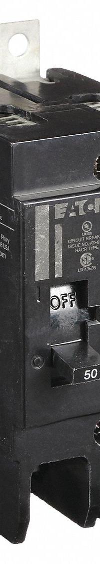 EATON Miniature Circuit Breaker: 50 A, 277/480V AC, Single Phase, 14kA at 277/480V AC, 2 Poles, Std (MPN GHB2050). Key specifications — attr195951: 50 A; attr195952: 277/480V AC; attr195953: Single; attr195954: 14kA at 277/480V AC; attr195958: Standard; attr195955: Eaton Powerline Panelboards; attr211136: EATON.