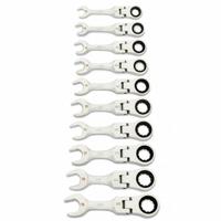 GEARWRENCH Combination Wrench Set: Alloy Steel, Full Polish Chrome, 10 Tools, Flex (MPN 86870). Key specifications — attr309581: Full Polish Chrome; attr309580: Alloy Steel; attr309571: No; attr309583: No; attr309587: Yes; attr324931: GEARWRENCH; attr309569: 10 mm to 19 mm.