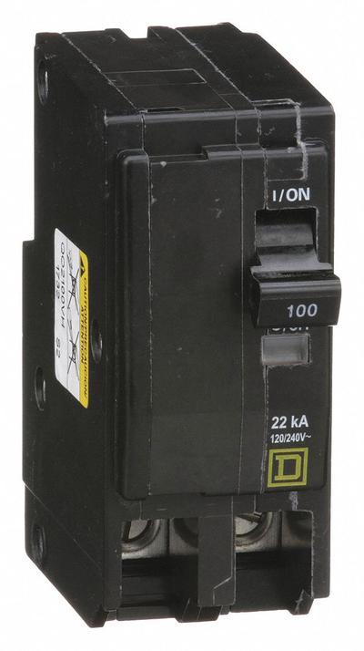 SQUARE D Miniature Circuit Breaker: 100 A, 120/240V AC, Single Phase, 22kA at 120/240V AC - QO Series, Plug-In Square D Miniature Circuit Breakers