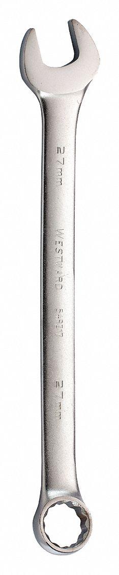 WESTWARD Combination Wrench: Alloy Steel, Satin, 27 mm Head Size, 14 in Overall Lg - Metric 12-Point Combination Wrenches