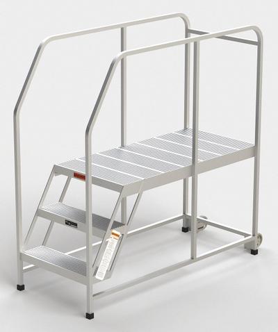 EGA Mobile Work Platform: 2.5 ft Platform Ht - Max, 24 in x 49 in, Aluminum - Lightweight Tilt-&-Move Rolling Single-Access Platforms