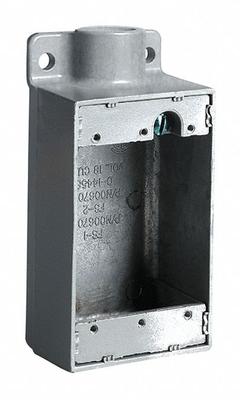 HUBBELL KILLARK Device Box: Aluminum, Rectangular, 1 Gangs, 1 in Hub Size, 28 cu in Capacity, Gray (MPN FD-3). Key specifications — Color: Gray; Brand: HUBBELL KILLARK.