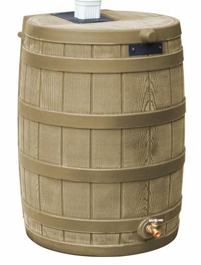 BUSHMAN Rain Barrel: Khaki, 30 in Overall Ht, 23 in Overall Wd, Spigot Included - Rain Barrels
