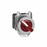SCHNEIDER Selector Switch: 30 mm Panel Mounting Size, 2 Positions, Short Lever, 1NO/1NC, Metallic (MPN XB4FK124G5). Key specifications — AC Contact Rating: 3 A @ 240 V; Action: Maintained/Maintained; Cam: No Cam Included; DC Contact Rating: 0.1 A @ 600 V; Hazardous Location Specification: Not Rated; Operator Head Material: Plastic; Operator Head Type: Short-Handled Knob; Operator Illumination: Illuminated.