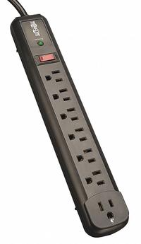 TRIPP LITE Outlet Strip: 7 Outlets, 4 ft Cord Lg, 540 J Rated Energy, 15 A Current, UL 1363, Black (MPN TLP74RB). Key specifications — Brand: TRIPP LITE; Mounting Style: Keyhole.