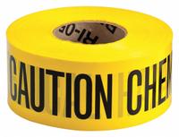 APPROVED VENDOR Barricade Tape: 1,000 ft Lg, 3 in Wd, Caution Chemical Hazard Legend, Polyethylene (MPN 91463). Key specifications — Tape Message: Caution Chemical Hazard; Message Color: Black; Brand: APPROVED VENDOR.