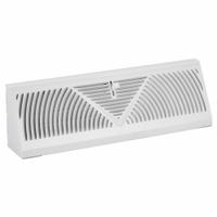 Baseboard Register: Baseboard, 4 1/2 in H, 15 in W, Louvered, Powder Coated, White, Steel Grille (MPN 4MJV8). Key specifications — Adjustable Blades: No; Brand: APPROVED VENDOR; Airflow Directions: One-Way; Grille Color: White.