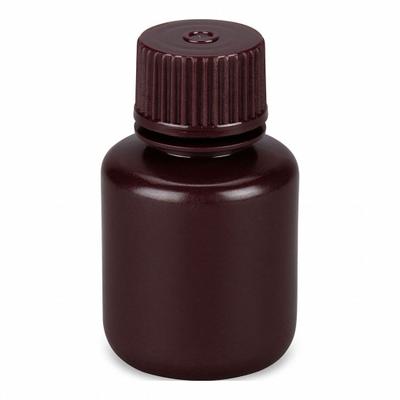 GLOBE SCIENTIFIC Storage Bottle: HDPE, 1 fl oz, 30 mL, Amber, 20 mm Screw Closure Size - HDPE Narrow Mouth Round Lab Bottles