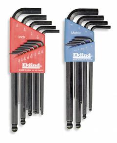 EKLIND Hex Key Set: 16 or More Pieces, Ball-Hex-L Long, L, Metric and SAE, Single Ball End, Long (MPN 13222). Key specifications — attr1205553: Not Tether Capable; attr1205554: EKLIND; attr1205568: Black Oxide; attr1293176: 16 or More Pieces.