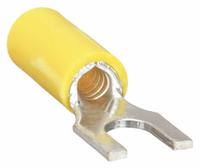 STA-KON Fork Terminals: Yellow, Vinyl, 1/4 in Stud Size, 12 AWG – 10 AWG Wire Range, Std Fork, 600 V (MPN 10RC-14F). Key specifications — Barrel Style: Insulation Grip; Manufacturer Part Number: 10RC-14F; Brand: STA-KON; Series: RC1167.