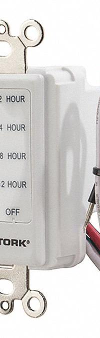 TORK Wall Switch Timer: 12 hr Max, 2 hr Min, SPST, 120V AC, No Wall Plate Included, White (MPN D212HW). Key specifications — Brand: TORK; Includes Hold: No Hold Included.