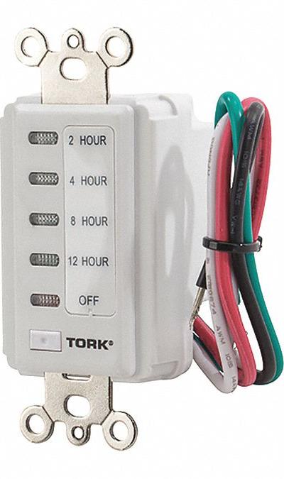 TORK Wall Switch Timer: 12 hr Max, 2 hr Min, SPST, 120V AC, No Wall Plate Included - Digital Pre-Set Countdown Timers without Wall Plates