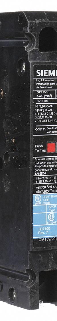 SIEMENS Molded Case Circuit Breaker: 50 A Amps, 18kA at 480V AC, Fixed, Load Side Lug, Any, ED4 (MPN ED42B050). Key specifications — Phase Connection: Any; Instantaneous Trip: Fixed; Terminal Connection: Load Side Lug; Series: ED4; Max. AIR Rating: 18kA at 480V AC.
