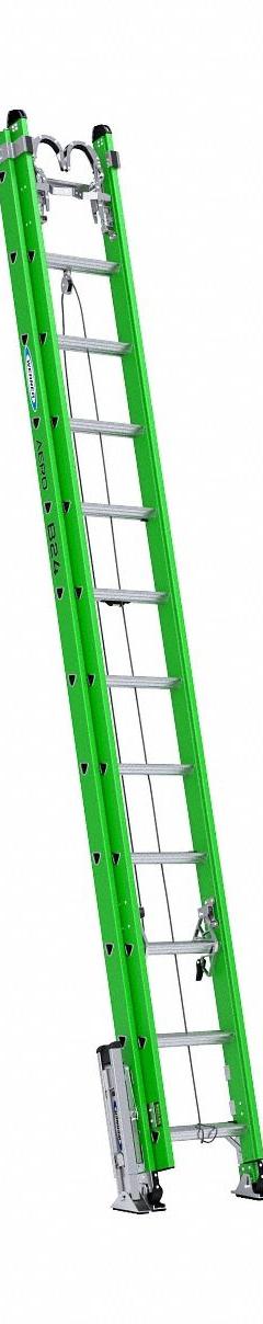 WERNER Extension Ladder: 28 ft Ladder Size, Fiberglass, 375 lb Load Capacity, 63 lb Wt, 2 Sections (MPN B7128-2X9295). Key specifications — attr1049495: Green; attr1049493: WERNER; attr1049496: Mar-Resistant End Caps; attr1049511: Removable.