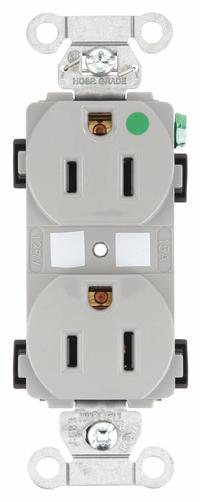 BRYANT Receptacle: Hospital Grade, Duplex, 5-15R, Gray, 125V AC, 15 A, 2 Pole / 3 Wire (MPN 8200HBGRY)