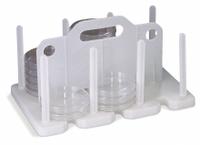 Tube Rack: 2 1/2 in Overall Ht, Polypropylene, White, (42) Petri Dishes, 6 Compartments, Benchtop (MPN F18991-0000). Key specifications — Material: Polypropylene; Mounting Location: Benchtop; Color: White; Product Type: Petri Dish Rack; Total Holding Capacity: (42) Petri Dishes; Brand: SP SCIENCEWARE.
