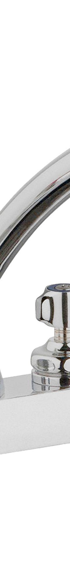 CHICAGO FAUCETS Low Arc Kitchen Faucet: W4D, Brass, Centerset, Deck, 2 Mounting Holes, 2 Handles (MPN W4D-L9E1-369AB). Key specifications — Series: W4D; Brand: CHICAGO FAUCETS.