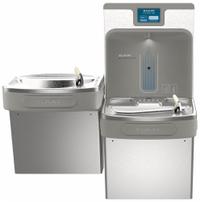 ELKAY Bi-Level Drinking Fountain with Bottle Filler: On-Wall, 8 gph @ 50°F, Touchless Sensor, Silver (MPN LZSTL8WSSP-W1). Key specifications — Brand: ELKAY; Housing Material: Stainless Steel; Filter Access: Bottom Panel Access; Housing Finish: Plain; Chilling Capacity: 8 gph @ 50°F; Housing Color: Silver.