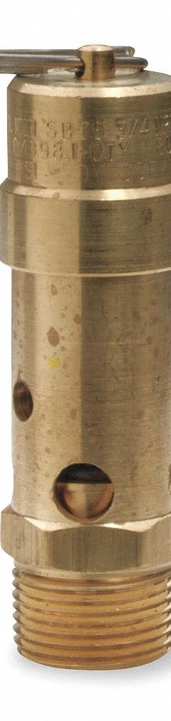 CONTROL DEVICES Air Safety Valve: Soft Seat, 3/4 in (M)NPT Inlet (In.), 125 psi Preset Setting (PSI) (MPN SB75-0A125). Key specifications — attr291993: Soft Seat; attr291998: Brass; attr292001: Silicone; attr292007: Lead; attr292009: Brass; attr294753: CONTROL DEVICES.