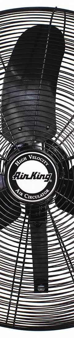 AIR KING Mounted Fan: 30 in Blade Dia, 120 V ac, 1/3 hp Motor HP, Wall Mount, Non-Oscillating (MPN 9070). Key specifications — Brand: AIR KING; Voltage: 120 V ac; Number of Speeds: 3; Fan Mounting Location: Wall; Oscillation: Non-Oscillating; Mounting Type: Bracket.