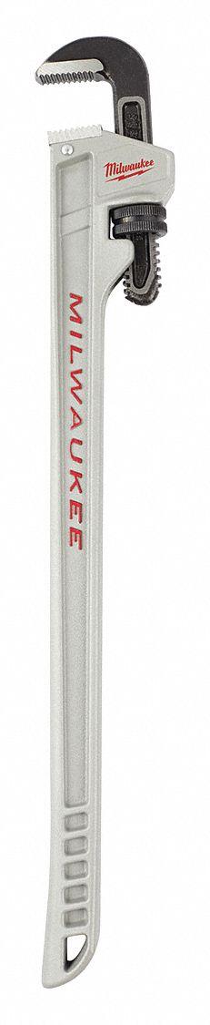 MILWAUKEE Pipe Wrench: Aluminum, 1 1/2 in Jaw Capacity, Serrated, 10 in Overall Lg - Straight Pipe Wrenches