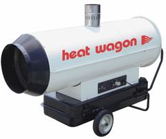 HEAT WAGON Portable Oil and Kerosene Torpedo Heater: Wheeled Mounted, 13,000 sq ft Heating Area (MPN HVF310). Key specifications — Key Features: LED Diagnostics; Portability: Wheeled Mounted; Brand: HEAT WAGON; Tank Capacity/Hours on One Filling: 35.7 gal/16 hr; Overall Dimensions - H x L x D: 38 in x 69 in x 69 in.