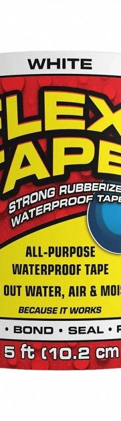 Roof Repair Tapes, Tools & Supplies: 8 in W, 5 ft L, 39 mil Thick, White, Rubber (MPN TFSWHTR0805). Key specifications — UV Protected Material: Yes; Color: White; Brand: FLEX SEAL; Compatible Surface Material: PVC; Material: Rubber.