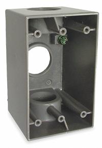 BELL Electrical Box: Aluminum, Rectangular, 1 Gangs, 1 in Hub Size, 22.5 cu in Capacity, Gray (MPN 5387-0). Key specifications — Color: Gray; Brand: BELL.
