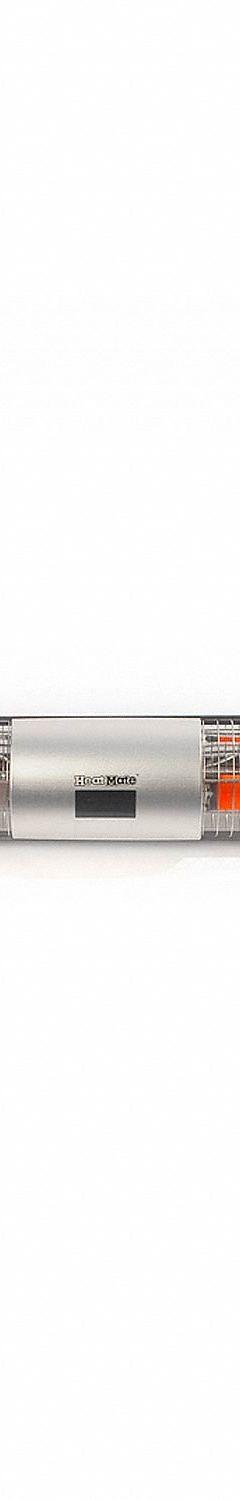 HEATMATE Double Patio Graphite Heater: 1450 W Watt Output, 120V AC, 1 Phase, Plug-In, Black/Silver (MPN HME-GD15). Key specifications — Wattage Output: 1450 W; Voltage: 120V AC; Brand: HEATMATE; Electrical Connection: Plug-In; Element Type: Radiant Graphite; Housing Color: Black/Silver; Housing Material: Aluminum/Plastic; Overall Dimensions - L x W x D: 45.6 in x 5.3 in x 5.3 in.