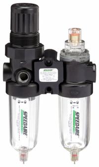 SPEEDAIRE Filter/Regulator/Lubricator: 1/4 in NPT, 10 cfm, 150 psi Max Op Pressure, 5 micron (MPN 4ZM04). Key specifications — attr109588: Heavy Duty; attr109524: SPEEDAIRE.