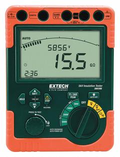 EXTECH Megohmmeter: 0 ohm to 60 gigohm, CAT IV 600V, Digital, No Output, 1mA, Insulation Resist (MPN 380395). Key specifications — IP Rating: Not Rated; Test Voltage: 500V DC; Brand: EXTECH.