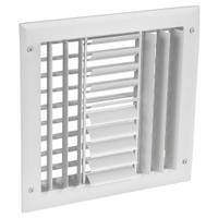 Sidewall/Ceiling Register: Ceiling/Wall, 11 3/4 in H, 11 3/4 in W, Louvered, Powder Coated, White (MPN 4MJK9). Key specifications — Adjustable Blades: Yes; Brand: APPROVED VENDOR; Airflow Directions: Four-Way; Grille Color: White.