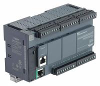 SCHNEIDER ELECTRIC PLC: (24) Discrete/(2) Analog, (16) Relay, 100 to 240V AC (MPN TM221CE40R). Key specifications — attr211240: SCHNEIDER; attr1072668: Clock Included; attr1075941: (24) Discrete; attr1075943: (16) Relay.
