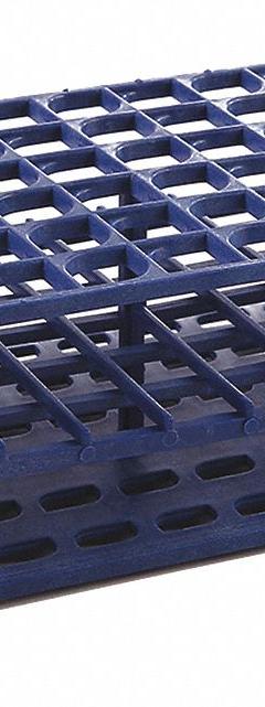 Tube Rack: 2 3/8 in Overall Wd, 8 in Overall Ht, 4 1/8 in Overall Lg, POM, Blue, (72) Wells (MPN HS27511B). Key specifications — Material: POM; Mounting Location: Benchtop; Color: Blue; Product Type: Test Tube Rack; Total Holding Capacity: (72) Wells; Brand: HEATHROW SCIENTIFIC.