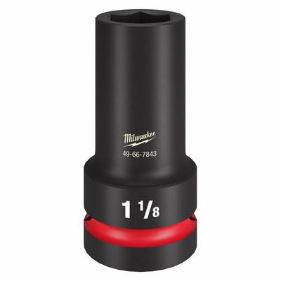MILWAUKEE Impact Socket: 1 in Drive Size, SAE, 1 1/8 in Socket Size, 6-Point, Deep - 1" Drive Impact Sockets