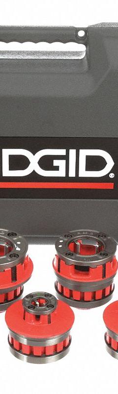 RIDGID Manual Pipe Threader: Pipe Threading, 9 Die Heads, NPT, 1/8 in Compatible Min Pipe Size (MPN 12-R). Key specifications — attr510765: Pipe Threading; attr510761: Right Hand; attr510767: Alloy Dies; attr510762: 1/8 in to 2 in; attr473917: RIDGID.
