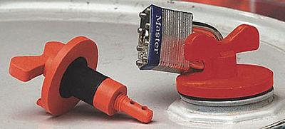 APPROVED VENDOR Drum Locking Plug: Padlockable, Nylon, Nylon, Geolast Gasket and Zytel Wing Nut - Drum Locks