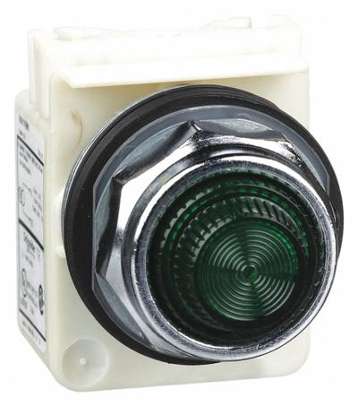 SCHNEIDER Pilot Light: 30 mm Panel Mounting Size, Green, Incandescent - Incandescent Pilot-Lights